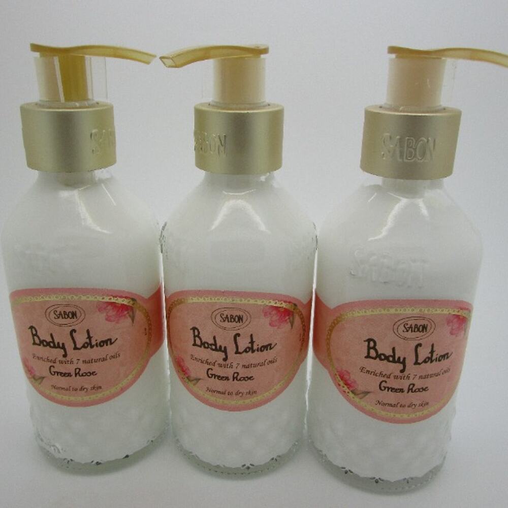 Lot of 3 - Sabon GREEN ROSE Body Lotion 7 fl oz NEW Glass Bottles